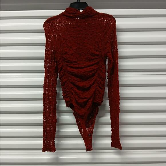 Intimately Free People Day & Night Sheer Lace Bodysuit Top Women Small Red Thong - Picture 8 of 12